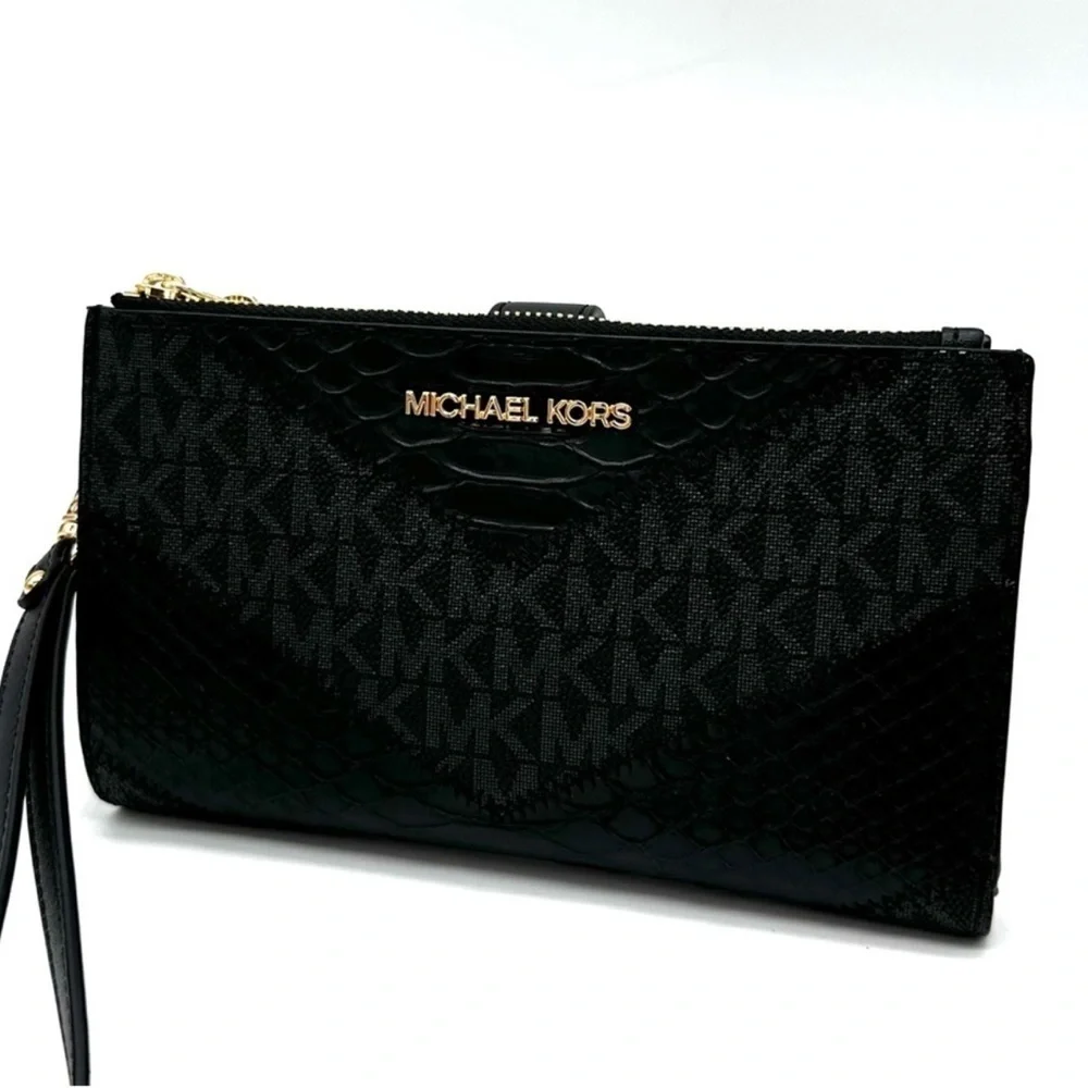 Michael Kors Large Double Zip Wallet Wristlet Black Multi